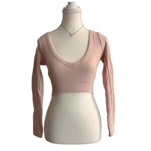 Garage Size XS Baby Pink Ribbed Long Sleeve Crop Top